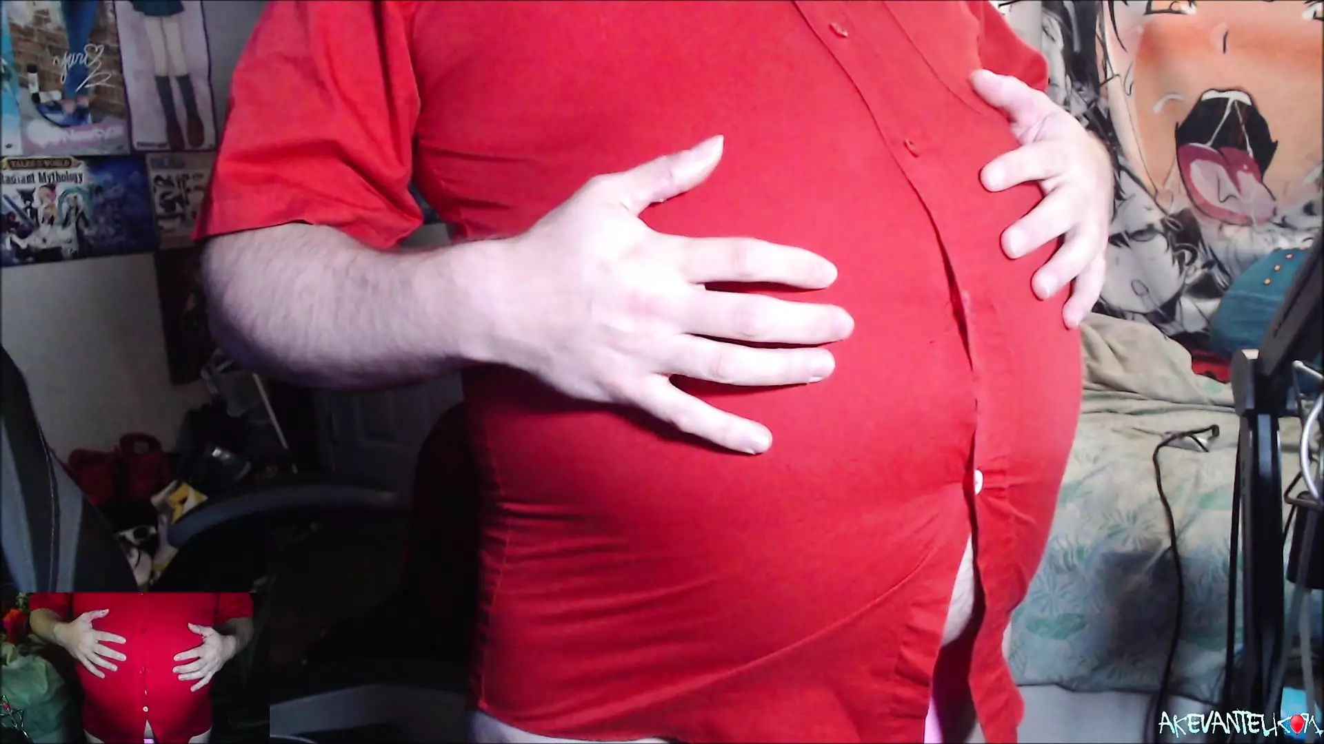 Red Button Up Tight Belly Inflation Gay Porn Feat Akevantelico91
