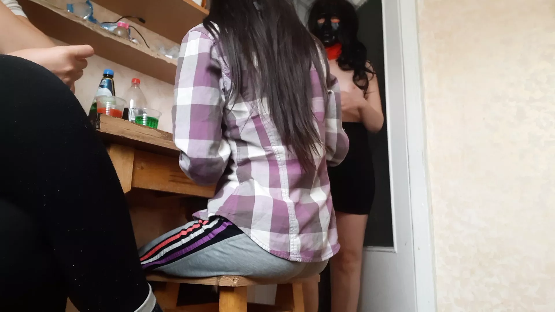 Threesome In The Kitchen With Russian Conversation Lesbian Illusion