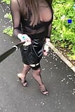 Sissy walks on the road after the rain in high heels snapshot 7