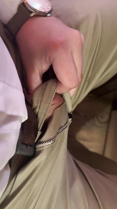 Handjob in trouser and cumming on it