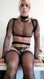 Crossdressing sissy Lana smoking and grooving in sexy lingerie snapshot 7