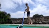 Pool boy jerks his huge uncut cock by the pool snapshot 3