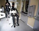 BDSM hardcore latex slave Girls play in barber store snapshot 16