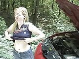 Horny blonde sucks dick outdoors snapshot 3