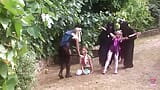 Une fée blonde curieuse se fait baiser par un groupe de démons dans le jardin snapshot 3