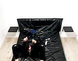 Latex puppy, blinded ,playing with toys, cuming&tasting snapshot 19