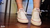 Converse Fetish Shoe Play Shoe Dangle Latina Size 8 Soles Heel Popping Shoe Fetish No Socks Thick Soles White Toes HD snapshot 2