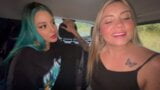 Lesbians spitting, licking and pee in a car snapshot 3