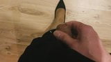 Cumshot in black dress, pantyhose and heels snapshot 10