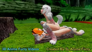 Gadis anjing anime putih mengendarai seks di luar ruangan di hutan ...