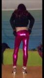 Pink metallic stretch pants tease snapshot 6