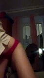 Home evening charming striptease in red beautiful panties snapshot 1