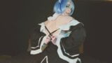 Maid girl Rem de Re Zero manque et joue avec un double gode - cosplay spooky boogie snapshot 6