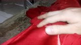 Crossdressing in red satin long gown snapshot 3