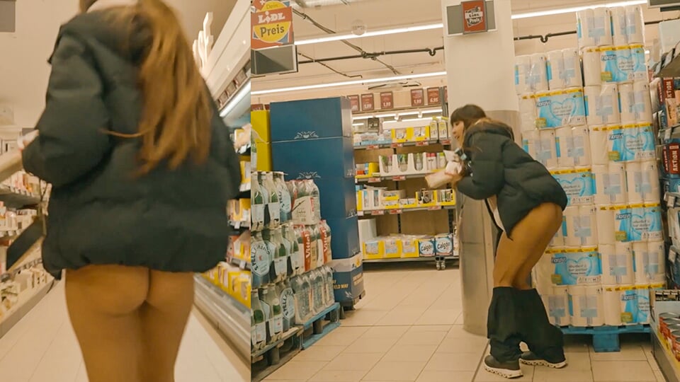 Culotte publique embarrassante dans un supermarché - défi de nudité publique risqué avec daringkiara latina asiatique