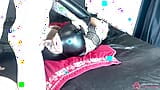 Creampie in leather tights with DP with a transparent dildo! snapshot 9