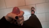 crossdresser with insane feet in sexy flip-flops jerks off and cums snapshot 14