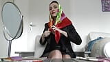 5 Beautiful New Satin Scarves Demonstration Worn as a Headscarf snapshot 10