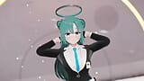 Blue Archive Yuuka despir a dança Hentai Playboy Suit mmd 3D Clear Blue Hair Color Edit Smixix snapshot 6