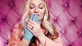 ASMR: blue nitrile gloves fetish - hot sounding - MILF in pink PVC coat (Arya Grander) snapshot 4