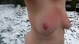 Naked chest and slapping tits in winter forest snapshot 6