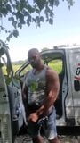 Bodybuilder with big cock piss outdoors snapshot 10