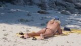 Voyeurs - समुद्र तट पर नग्न लड़की बिल्ली को छूती है snapshot 5