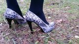 Lady l cammina con i tacchi alti leopardati. snapshot 10