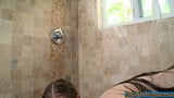 Thressome lesbians in strapon shower scene snapshot 13