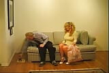 Hot German MILF playing with her old slave in the living room snapshot 1