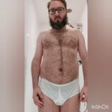 Hairy chastity bear pisses his tighty whities snapshot 2