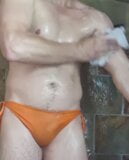 Another quick shower in sexy orange bikini snapshot 6