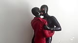 TouchedFetish - Real married amateur fetish Couple in shiny Latex Rubber Catsuits - Kissing an licking each other - Homemade snapshot 8