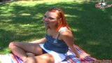 Red haired slut with natural tits seduced outdoor for a sex casting snapshot 3