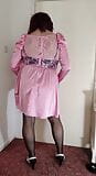 Hot caged sissy crossdresser in pink sissy dress snapshot 2