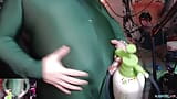 Stretchy Green Unitard Belly Inflation snapshot 18