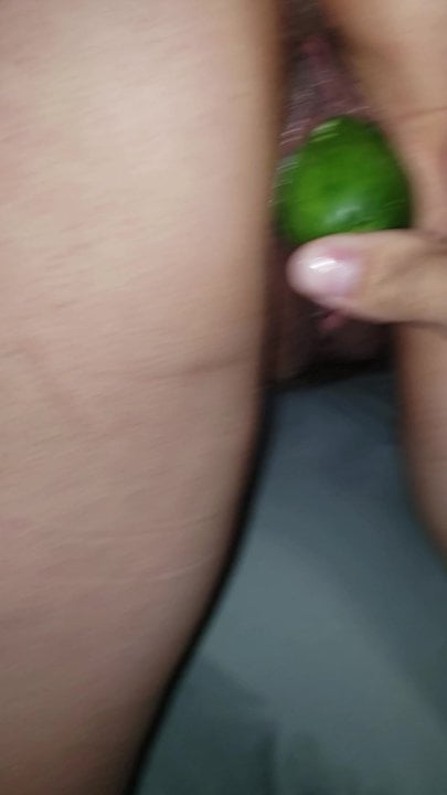 Fucked with a huge cucumber