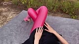 798 Shiny Rose Lycra Pantyhose in the Forest snapshot 9