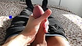 Solo masturbation of a big 18 cm penis in jeans with cumshot snapshot 11