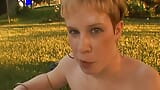 Trans non binary whatever, with tits and pussy blows and eats sperm outdoors! snapshot 15