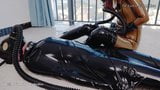 fx-tube com Latex lesbian sleeping bag and gas mask play snapshot 1