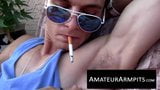 Skinny twink wanker masturbates his big dick outdoors snapshot 3