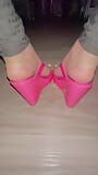 Showing Feet in Pink Thong Wedges snapshot 4