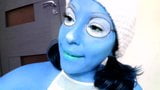 Busty Smurfette sucks and licks her eret blue nipples snapshot 1