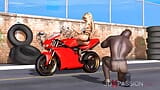 Sexy biker blonde gets fucked hard by a black man outdoor snapshot 5