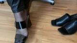 High Heel Mules, Black Vinyl Dress and Black Leggings snapshot 7