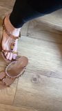 Asian mature feet soles in open heels snapshot 9
