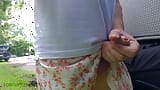 Straight guy lifts up his skirt without panties in the car snapshot 11