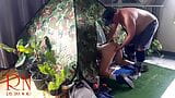 Sex in camp. Enf, Blowjob. A stranger fucks a nudist lady in her pussy in a camping in nature. snapshot 4