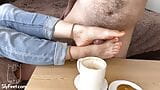 Footjob and cum on feet while coffee time break snapshot 8